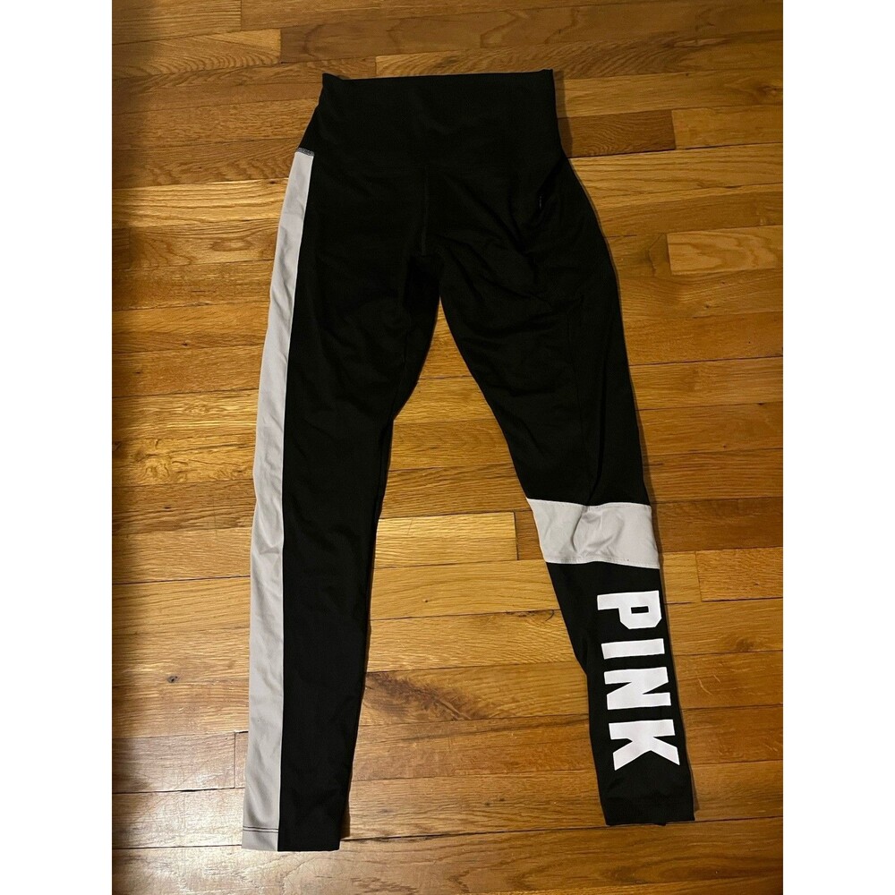 PINK Ultimate Women’s Black/White High Rise Stretch Ankle Logo Leggings - M